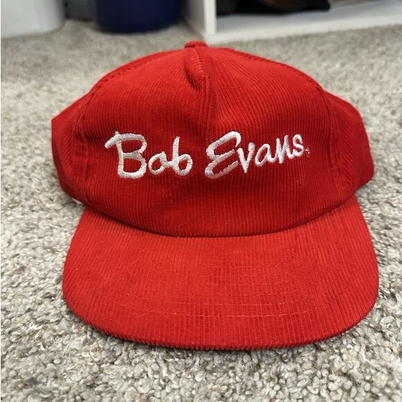 Corduroy Bob Evans Snapback Hat Cap Cotton Red White Eire Partners Inc Vintage - Picture 1 of 4
